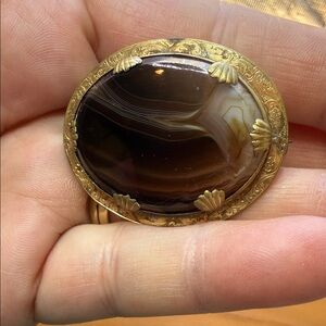 Antique Victorian Banded Agate Oval Brooch